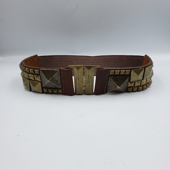 Leatherock Studded Leather with Elastic Back Belt Size Small Brown - Picture 2 of 13